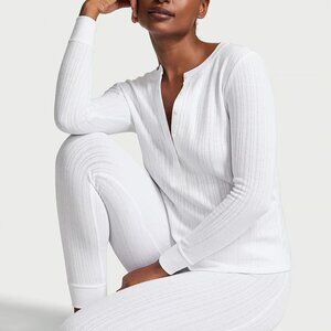 NWT Victoria's Secret Cozy Pointelle Henley Long Pajama Set Size Large Reg